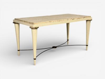 Neoclassical Coffee Table Travertine Wood Bronze USA 1960s