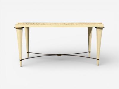 Neoclassical Coffee Table Travertine Wood Bronze USA 1960s