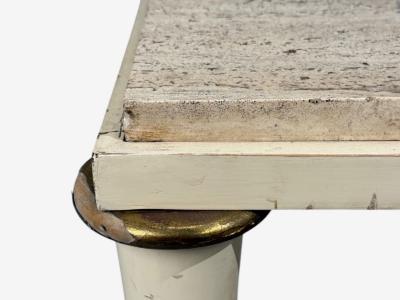 Neoclassical Coffee Table Travertine Wood Bronze USA 1960s