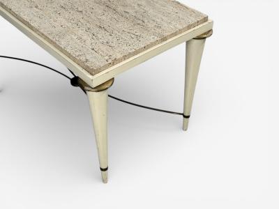 Neoclassical Coffee Table Travertine Wood Bronze USA 1960s