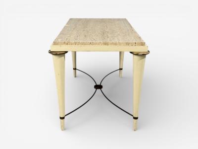 Neoclassical Coffee Table Travertine Wood Bronze USA 1960s