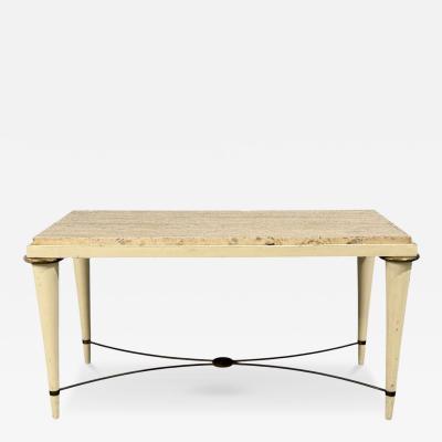 Neoclassical Coffee Table Travertine Wood Bronze USA 1960s