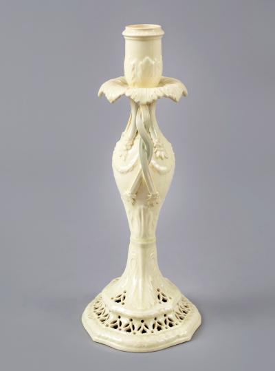 Neoclassical Creamware Candlestick with Twisted Handles