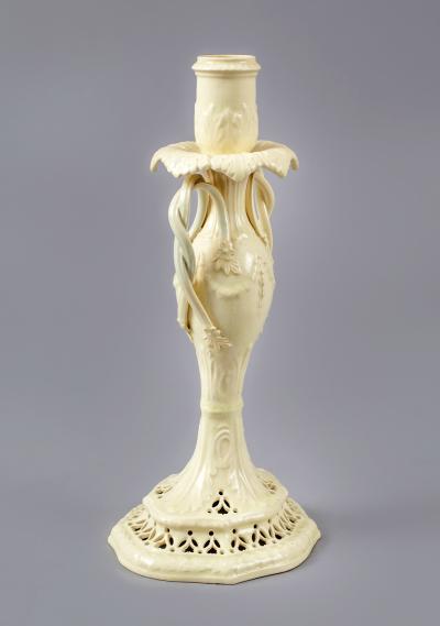 Neoclassical Creamware Candlestick with Twisted Handles