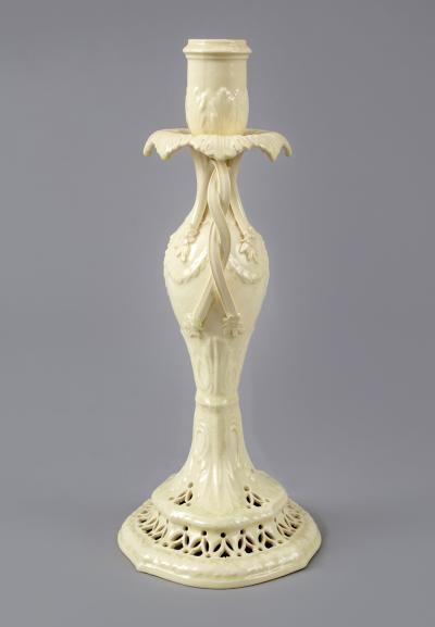 Neoclassical Creamware Candlestick with Twisted Handles