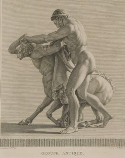 Neoclassical Engraving of Hercules Fighting France circa 1790