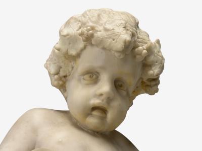 Neoclassical Faux Marble Seated Angel Busts on Sleighs Italy 1960s