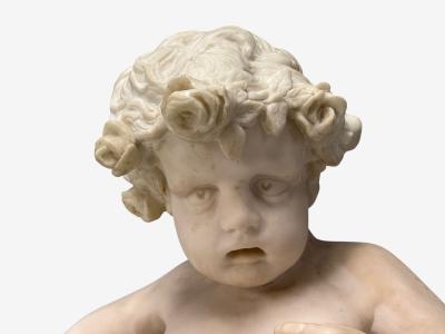 Neoclassical Faux Marble Seated Angel Busts on Sleighs Italy 1960s