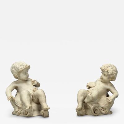 Neoclassical Faux Marble Seated Angel Busts on Sleighs Italy 1960s