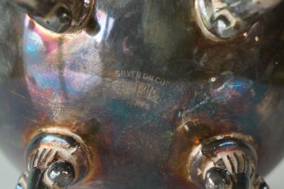 Neoclassical Footed Bowl or Vase in Patinated Silver Plated Copper
