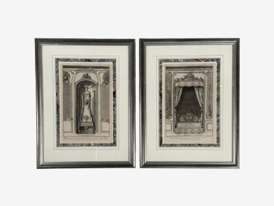 Neoclassical Four Framed Architectural Drawings of French Interiors 20th c 