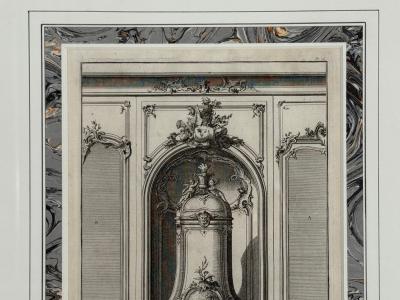 Neoclassical Four Framed Architectural Drawings of French Interiors 20th c 