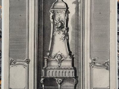 Neoclassical Four Framed Architectural Drawings of French Interiors 20th c 