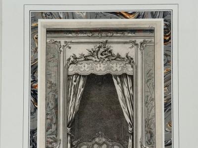 Neoclassical Four Framed Architectural Drawings of French Interiors 20th c 