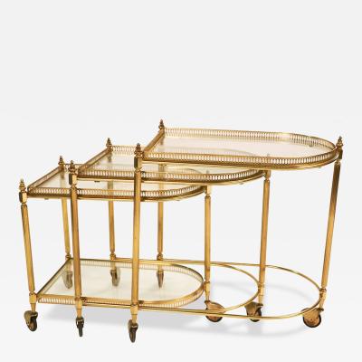 Neoclassical Hollywood Regency Brass Glass Nesting Tables