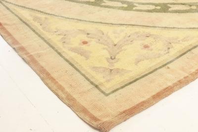 Neoclassical Large Vintage Savonnerie Green Hand Knotted Wool Carpet