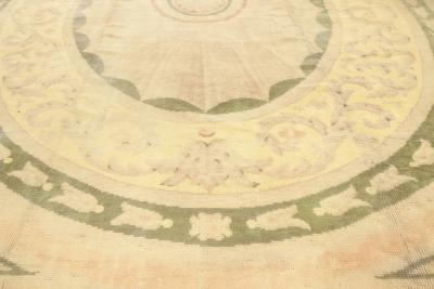 Neoclassical Large Vintage Savonnerie Green Hand Knotted Wool Carpet