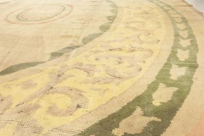 Neoclassical Large Vintage Savonnerie Green Hand Knotted Wool Carpet