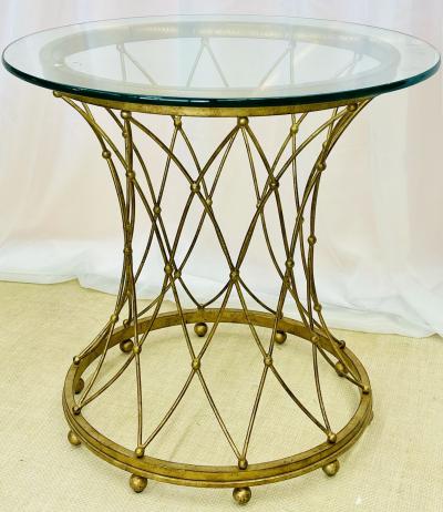 Neoclassical Maison Jansen Style Round Gilt Metal Coffee Table Side Table