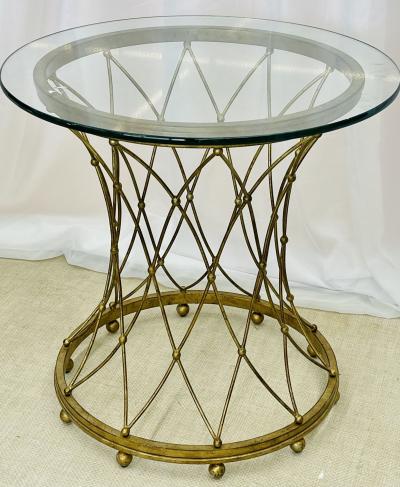 Neoclassical Maison Jansen Style Round Gilt Metal Coffee Table Side Table