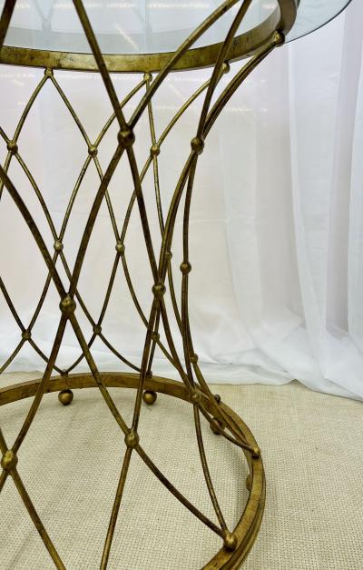 Neoclassical Maison Jansen Style Round Gilt Metal Coffee Table Side Table