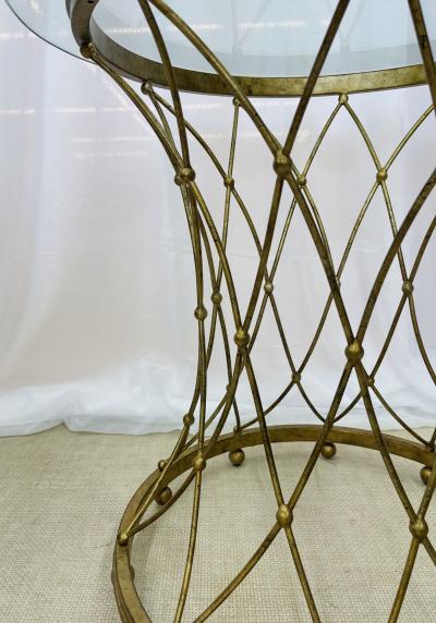 Neoclassical Maison Jansen Style Round Gilt Metal Coffee Table Side Table
