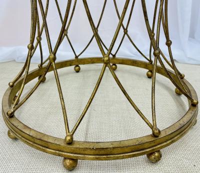 Neoclassical Maison Jansen Style Round Gilt Metal Coffee Table Side Table