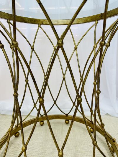 Neoclassical Maison Jansen Style Round Gilt Metal Coffee Table Side Table