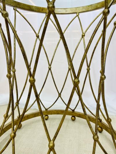 Neoclassical Maison Jansen Style Round Gilt Metal Coffee Table Side Table