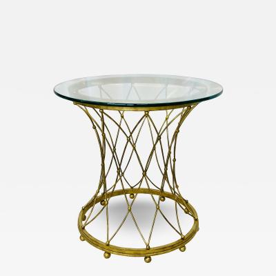 Neoclassical Maison Jansen Style Round Gilt Metal Coffee Table Side Table