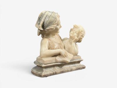 Neoclassical Marble Statue Mother and Daughter France 1910s