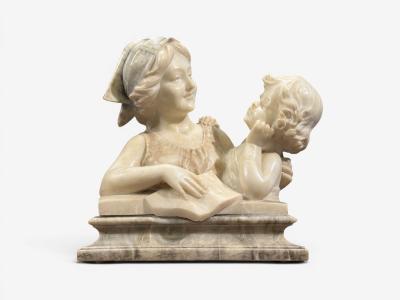 Neoclassical Marble Statue Mother and Daughter France 1910s