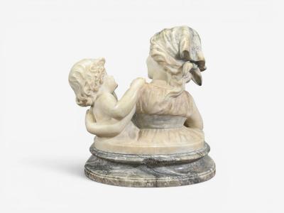 Neoclassical Marble Statue Mother and Daughter France 1910s