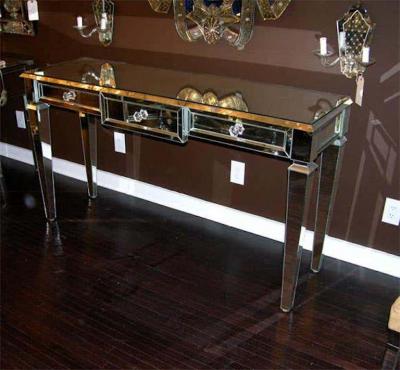Neoclassical Modern 3 Drawer Beveled Mirrored Console Table