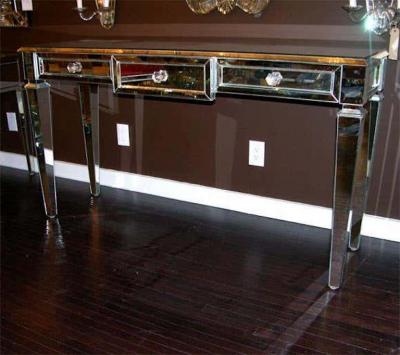 Neoclassical Modern 3 Drawer Beveled Mirrored Console Table