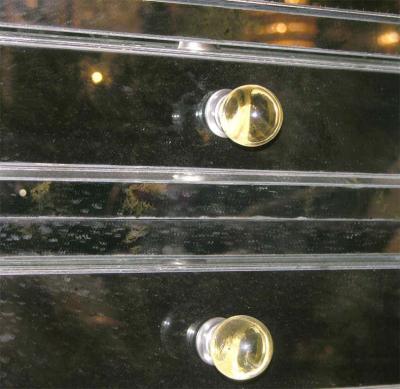 Neoclassical Modern 3 Drawer Diamond Front Beveled Smoked Mirror Nightstand