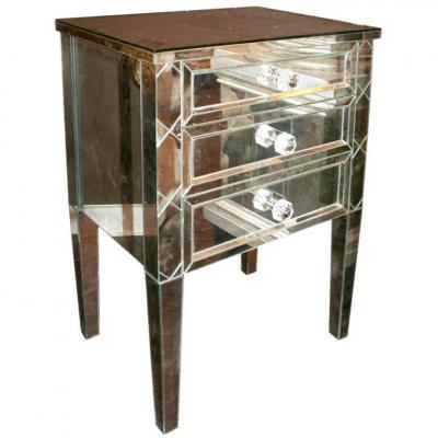 Neoclassical Modern 3 Drawer X Front Beveled Mirror Nightstand