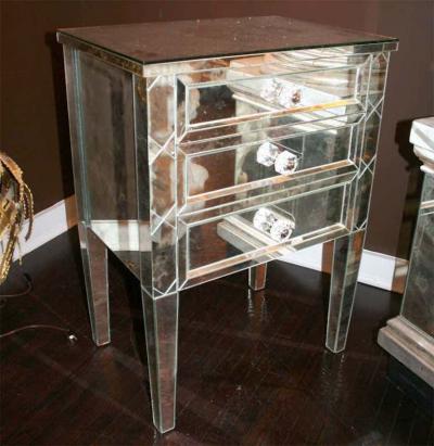 Neoclassical Modern 3 Drawer X Front Beveled Mirror Nightstand