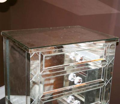 Neoclassical Modern 3 Drawer X Front Beveled Mirror Nightstand
