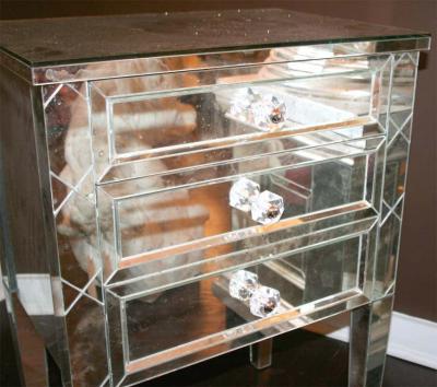 Neoclassical Modern 3 Drawer X Front Beveled Mirror Nightstand