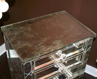Neoclassical Modern 3 Drawer X Front Beveled Mirror Nightstand