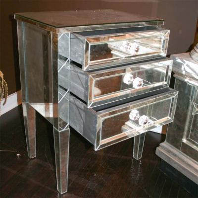 Neoclassical Modern 3 Drawer X Front Beveled Mirror Nightstand