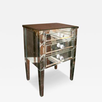 Neoclassical Modern 3 Drawer X Front Beveled Mirror Nightstand