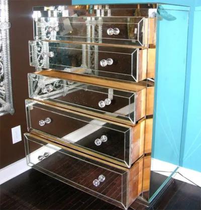Neoclassical Modern 5 Drawer Mirrored Highboy