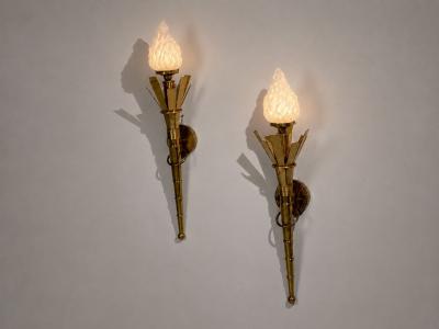 Neoclassical Monumental Torchiere Wall Sconces Brass Glass 20th c 