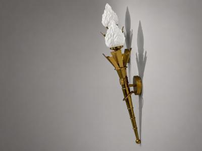 Neoclassical Monumental Torchiere Wall Sconces Brass Glass 20th c 