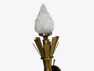 Neoclassical Monumental Torchiere Wall Sconces Brass Glass 20th c 