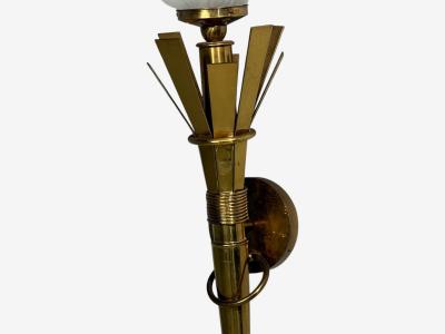 Neoclassical Monumental Torchiere Wall Sconces Brass Glass 20th c 