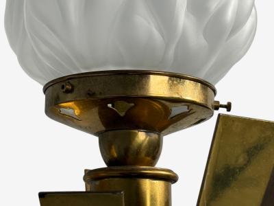 Neoclassical Monumental Torchiere Wall Sconces Brass Glass 20th c 