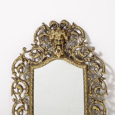 Neoclassical Ornate Brass Framed Mirror W Bacchus Motif